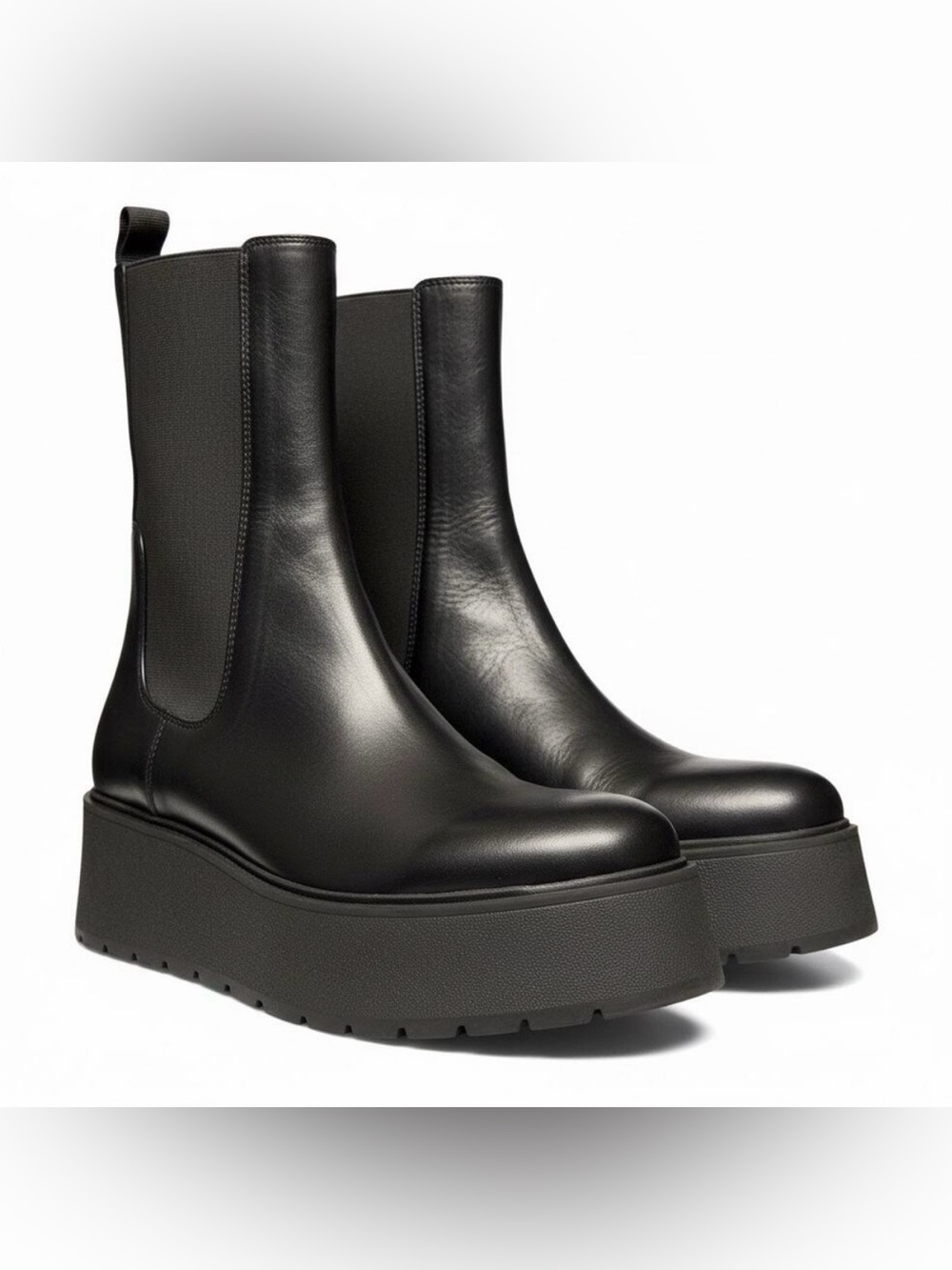 Zara Leather Black Platform Boots
